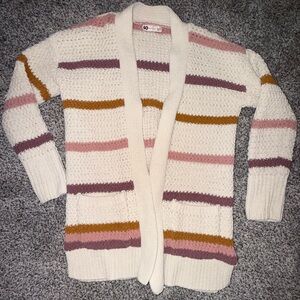 So brand cream sweater maroon pink orange stripes with pockets